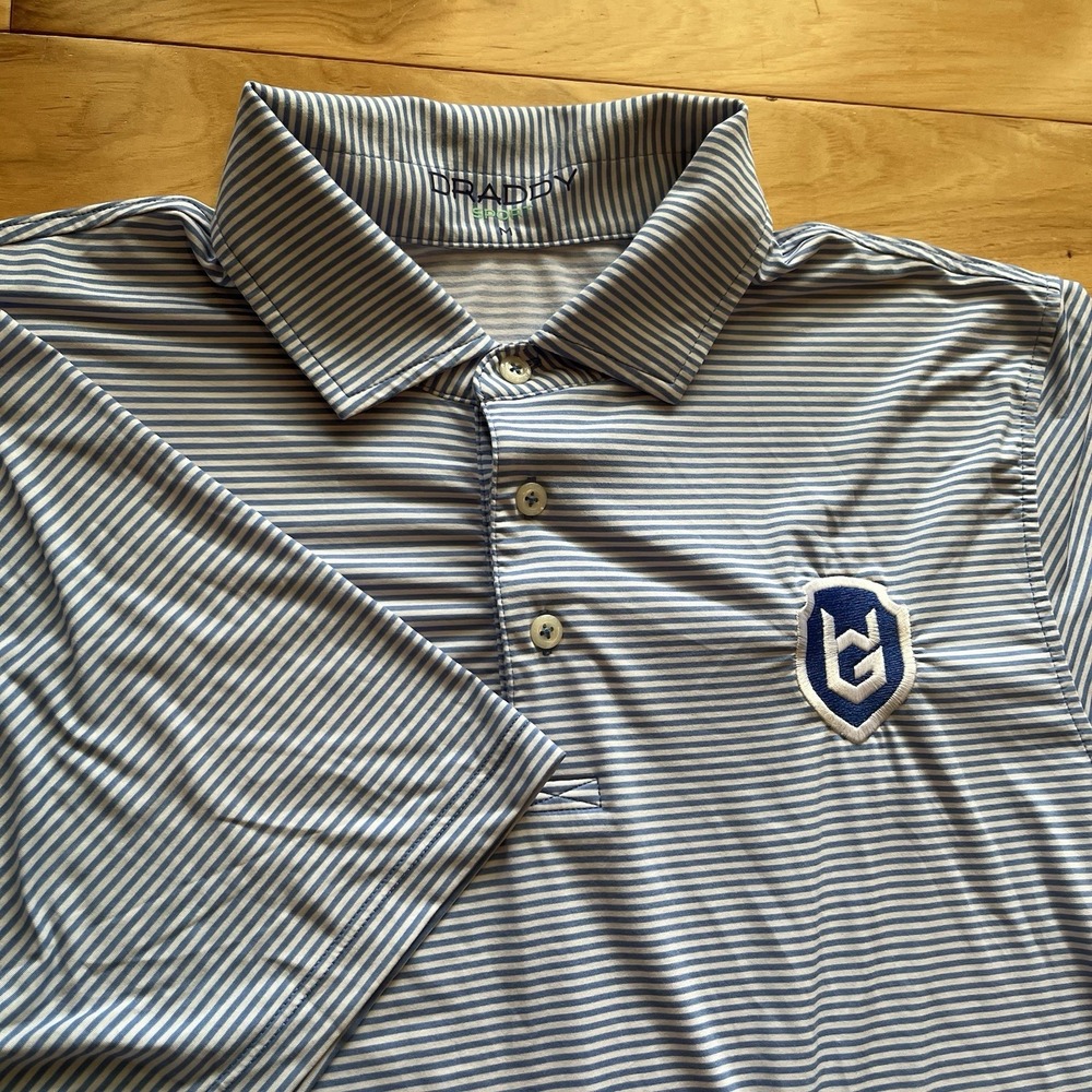 B‎ Draddy Sport Polo Shirt Mens Medium Striped Blue Performance Golf Stretch